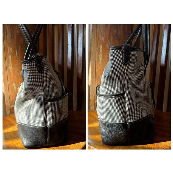 Dooney & Bourke Canvas Tote Bag – Black & White Canvas Vacchetta Leather Trim - Picture 3 of 12
